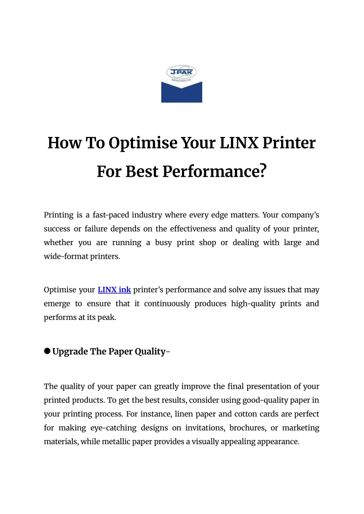 PPT - How To Optimise Your LINX Printer For Best Performance_ PowerPoint Presentation - ID:14230403