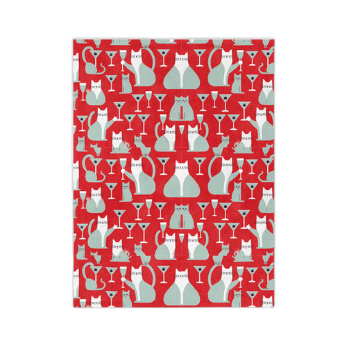 "Velvet Cat Blanket - Tan & Red Cat Cafe Design | Comfort Diva "