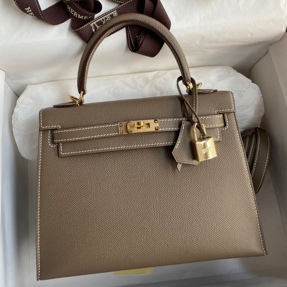 High Quality Replica Hermes Kelly Sellier 25 Handmade Bag In Taupe Epsom Calfskin $ 549 USD