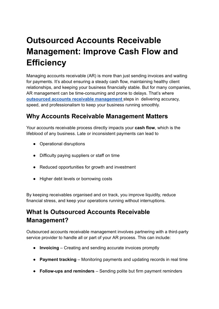 PPT - Outsourced Accounts Receivable Management_ Improve Cash Flow and Efficiency PowerPoint Presentation - ID:14442083