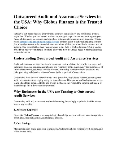 Outsourced Audit & Assurance in USA Why Globus Finanza is Your Trusted Choice | PDF