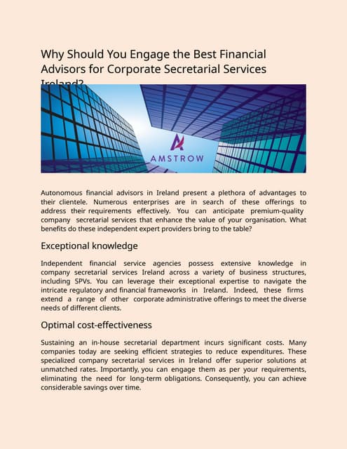 Why Should You Engage the Best Financial Advisors for Corporate Secretarial Services Ireland.pptx