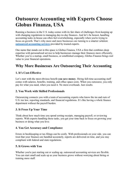 Outsource Accounting with Experts Choose Globus Finanza, USA | PDF
