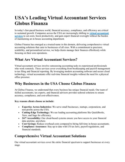 USA’s Leading Virtual Accountant Services Globus Finanza | PDF
