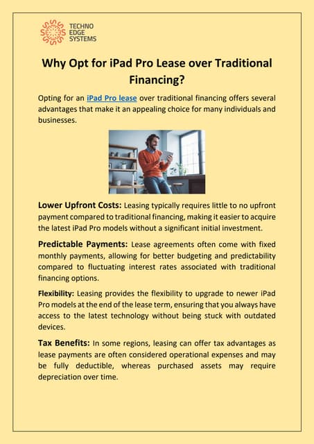 Why Opt for iPad Pro Lease over Traditional Financing? | PDF