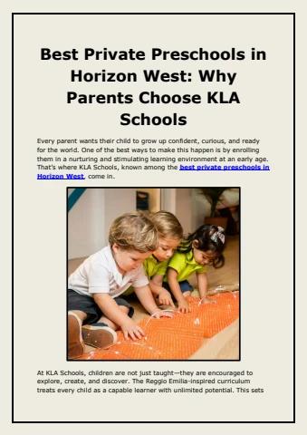 Best Private Preschools in Horizon West Why Parents Choose KLA Schools
