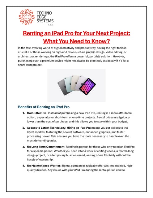 Renting an iPad Pro for Your Next Project What You Need to Know? | PDF