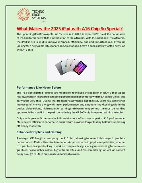 What Makes the 2025 iPad with A16 Chip So Special? | PDF