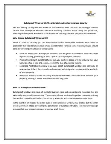 Bulletproof Windows UK- The Ultimate Solution for Enhanced Security