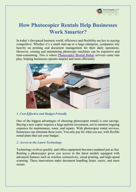 How Photocopier Rentals Help Businesses Work Smarter? | PDF