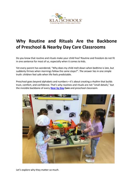 Why Routine and Rituals Are the Backbone of  Preschool & Near by Day Care Classrooms | PDF