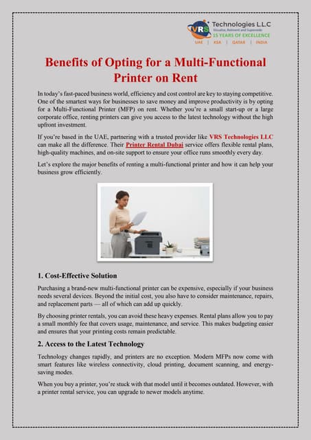 Benefits of Opting for a Multi-Functional Printer on Rent | PDF