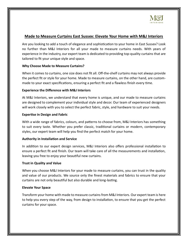 PPT - Made to Measure Curtains East Sussex: Elevate Your Home with M&J Interiors PowerPoint Presentation - ID:14642601