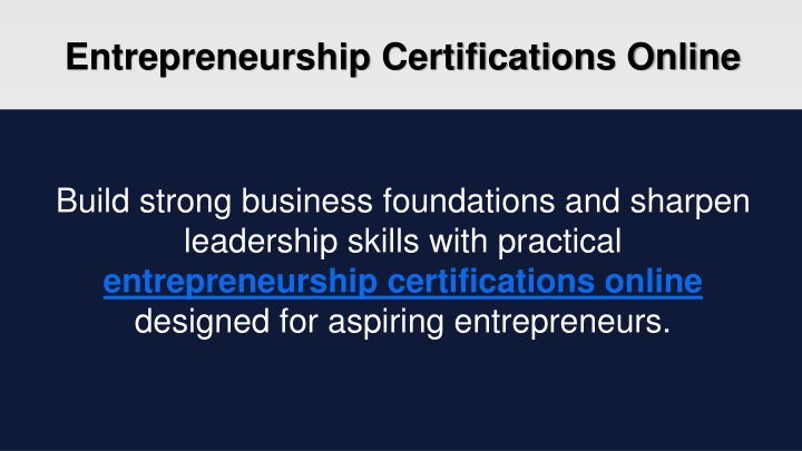 PPT - Entrepreneurship Certifications Online PowerPoint Presentation, free download - ID:14636552