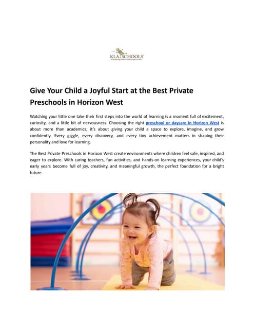 Give Your Child a Joyful Start at the Best Private Preschools in Horizon West | PDF