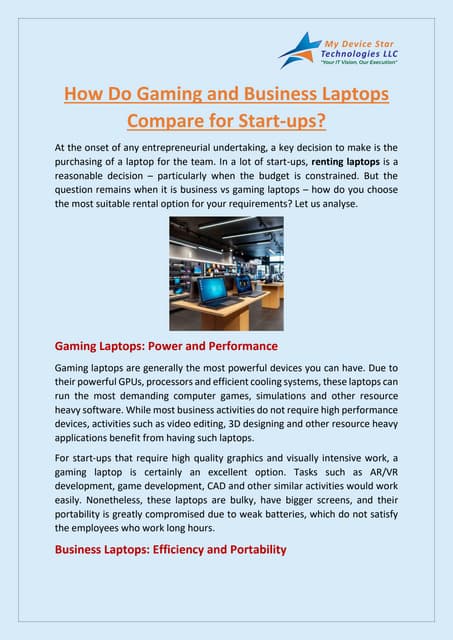 How Do Gaming and Business Laptops Compare for Start-ups? | PDF