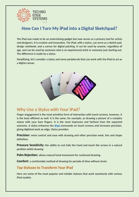 How Can I Turn My iPad into a Digital Sketchpad ? | PDF
