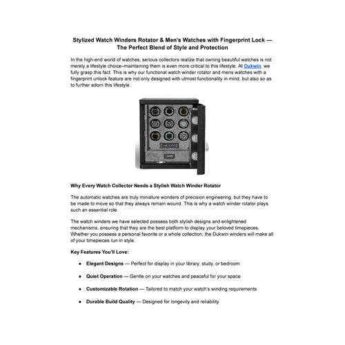 Stylish Watch Winders Rotator with Fingerprint Lock for Men