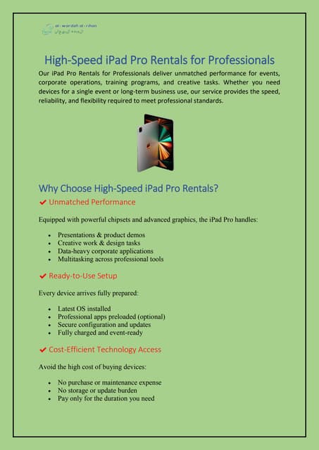 High-Speed iPad Pro for Rent for Professionals | PDF