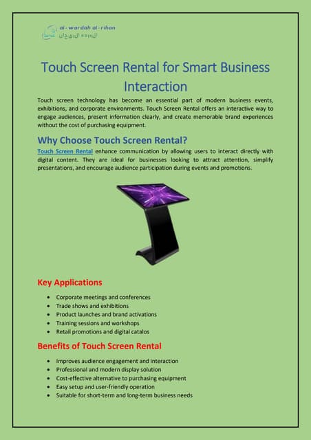 Touch Screen Rental for Smart Business Interaction | PDF