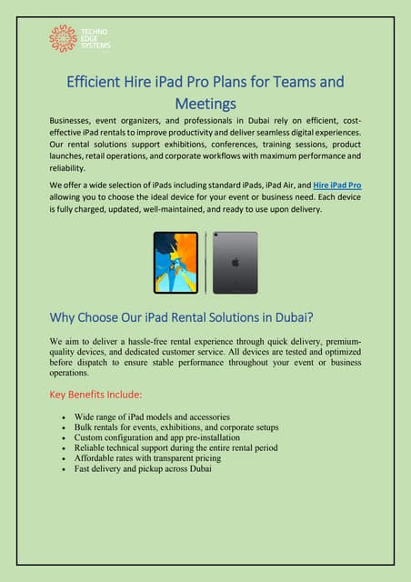 Efficient Hire iPad Pro Plans for Teams and Meetings | PDF