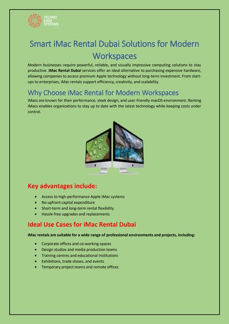 Smart iMac Rental Dubai Solutions for Modern Workspaces | PDF