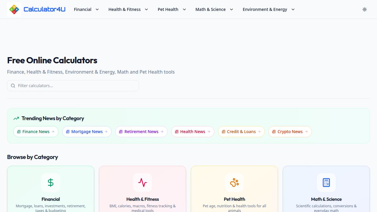 Calculator4U | Free Online Calculators for Finance, Health, Math & More