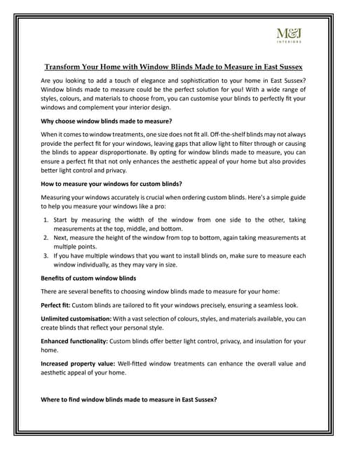 Transform Your Home with Window Blinds Made to Measure in East Sussex | PDF