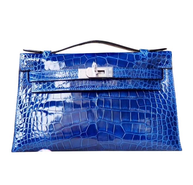 HERMES Kelly Pochette 22 Blue: A Sophisticated Statement in Exotic Luxury