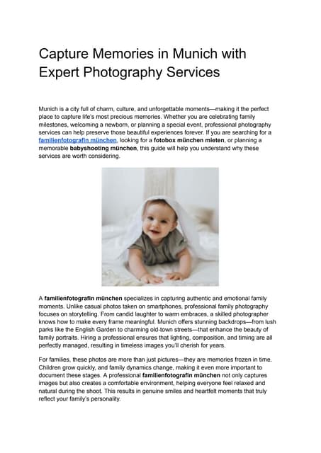 Capture Precious Family and Event Memories with Expert Photography in Munich | PDF