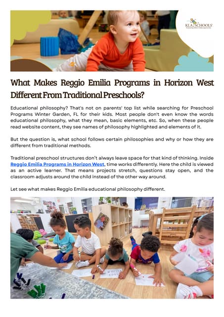 What Makes Reggio Emilia Programs in Horizon West Different From Traditional Preschools | PDF
