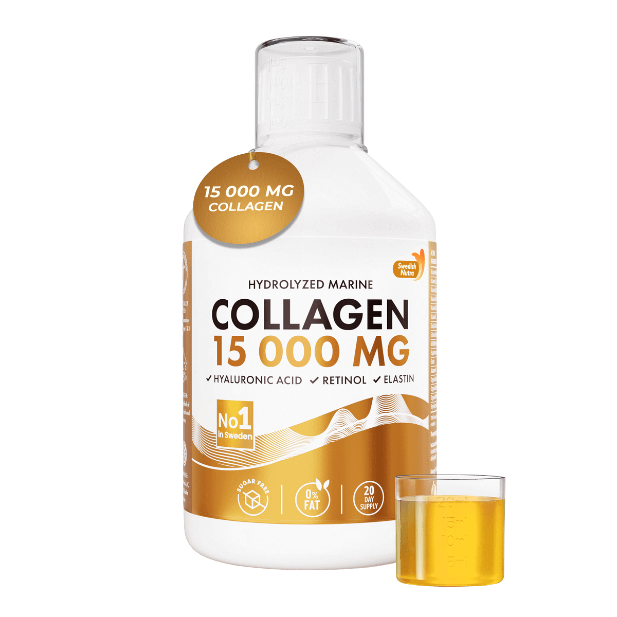 Nordic Collagen Gold – Collagene marino idrolizzato liquido 15.000 mg – 500 ml – Pelle, capelli e unghie