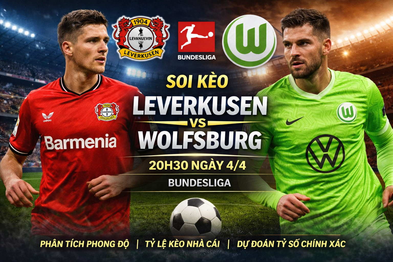 Soi kèo Leverkusen vs Wolfsburg, 20h30 ngày 4/4 – Bundesliga