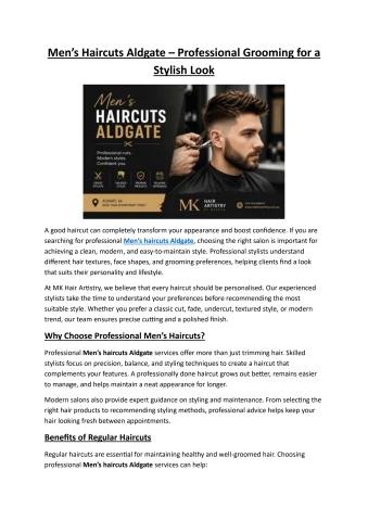 Men’s Haircuts Aldgate - MK Hair Artistry