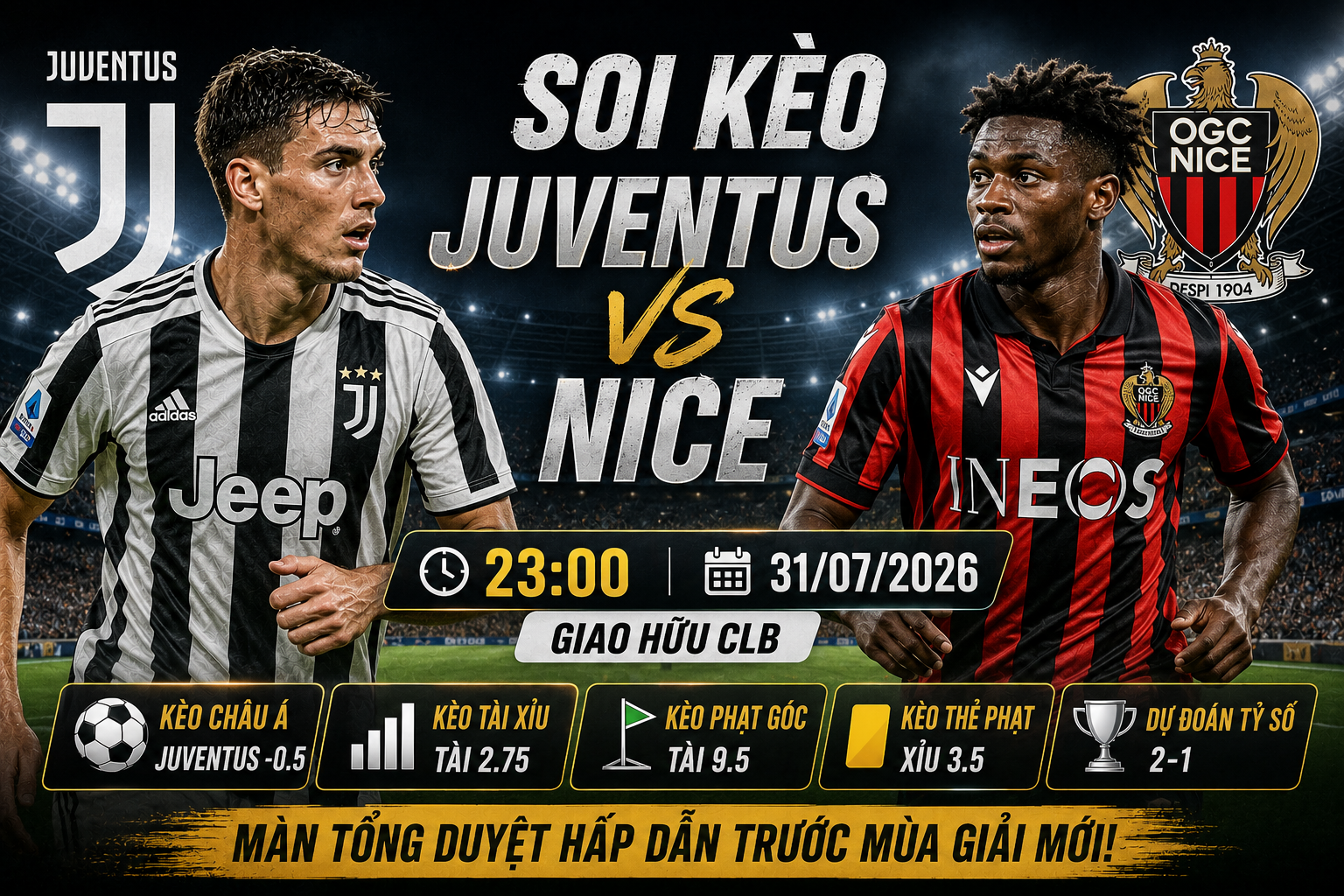 Soi kèo Juventus vs Nice, 23h00 ngày 31/7 – Giao hữu clb
