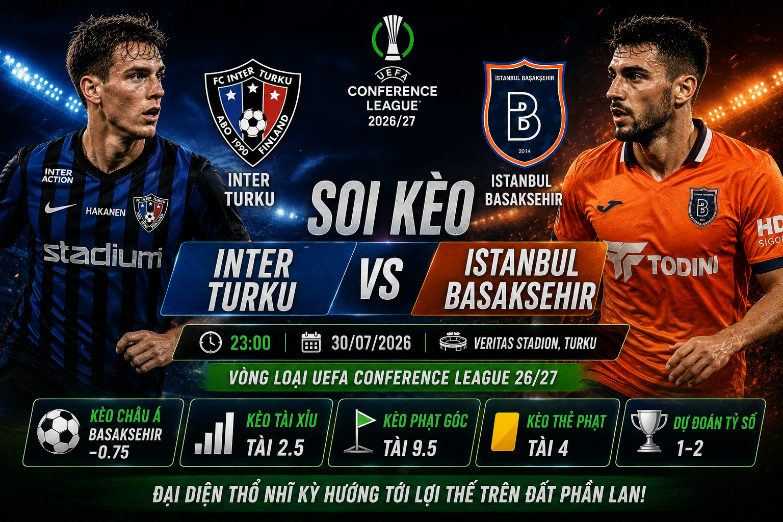 Soi kèo Inter Turku vs Istanbul Basaksehir, 23h ngày 30/7 – Conference League