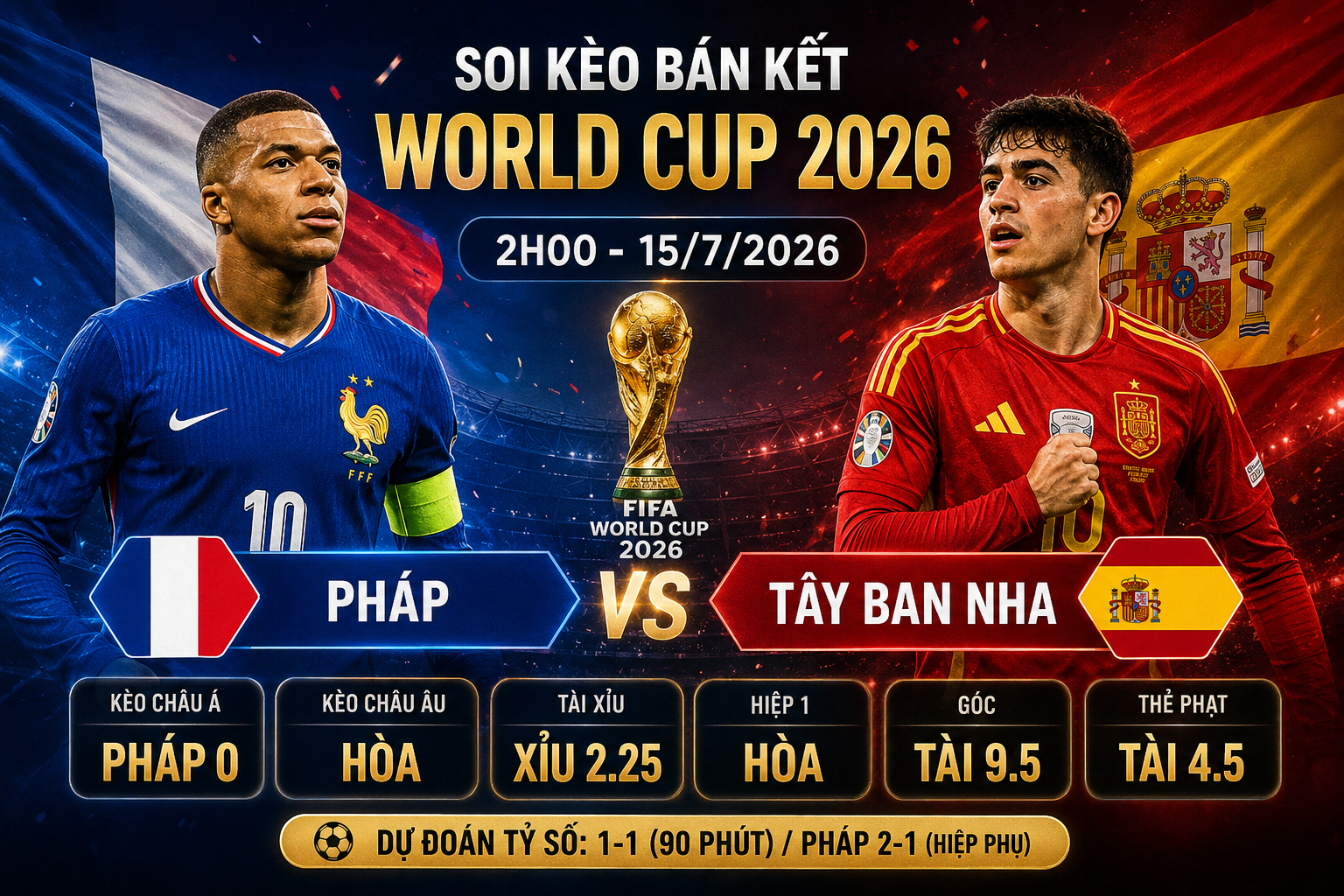 Soi kèo Pháp vs Tây Ban Nha, 2h ngày 15/7 – bán kết World Cup 2026