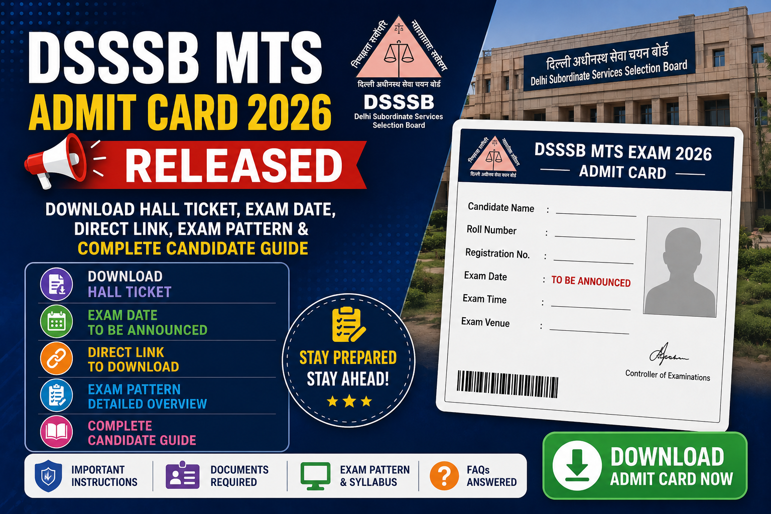 DSSSB MTS Admit Card 2026 Out – Download Hall Ticket