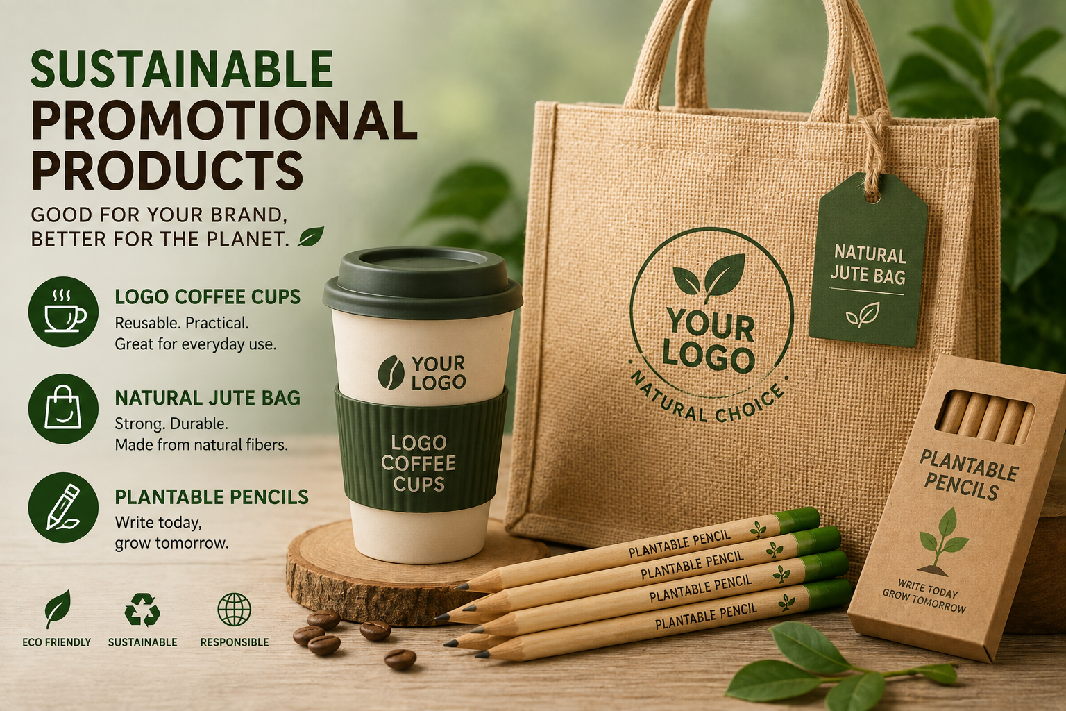 Logo Coffee Cups, Natural Jute Bag and Plantable Pencils: Sustainable Promotional Products for Every Business – Cotton Bag Factory