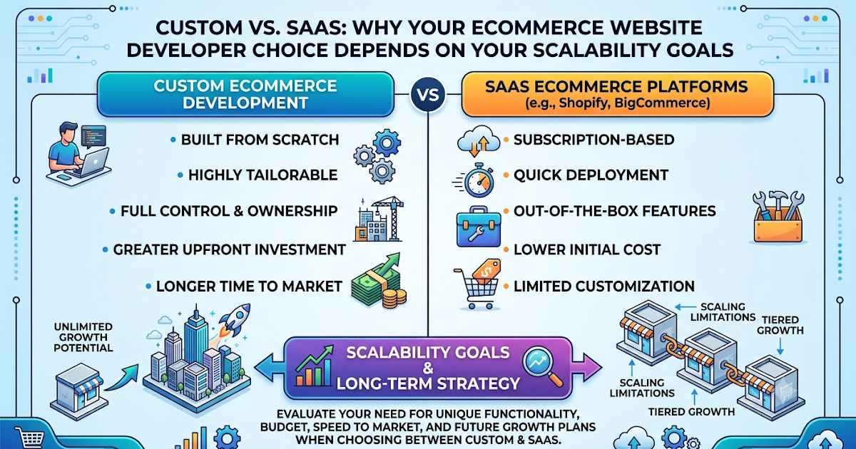 Custom vs. SaaS: Why Your eCommerce Website Developer Choice Depends on Your Scalability Goals