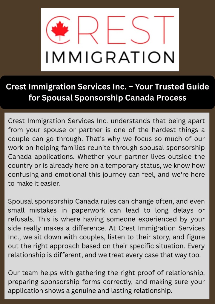 PPT - Crest Immigration Services Inc. – Your Trusted Guide for Spousal Sponsorship Canada Process PowerPoint Presentation - ID:14889552