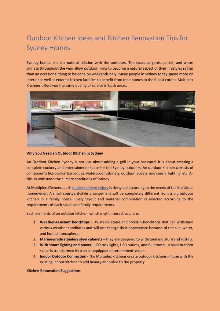 PPT - Outdoor Kitchen Ideas and Kitchen Renovation Tips for Sydney Homes PowerPoint Presentation - ID:14889340