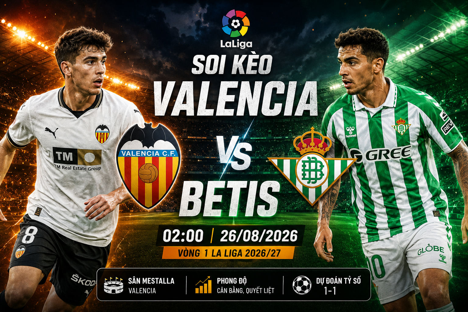 Soi kèo Valencia vs Betis, 2h ngày 26/8 - La Liga