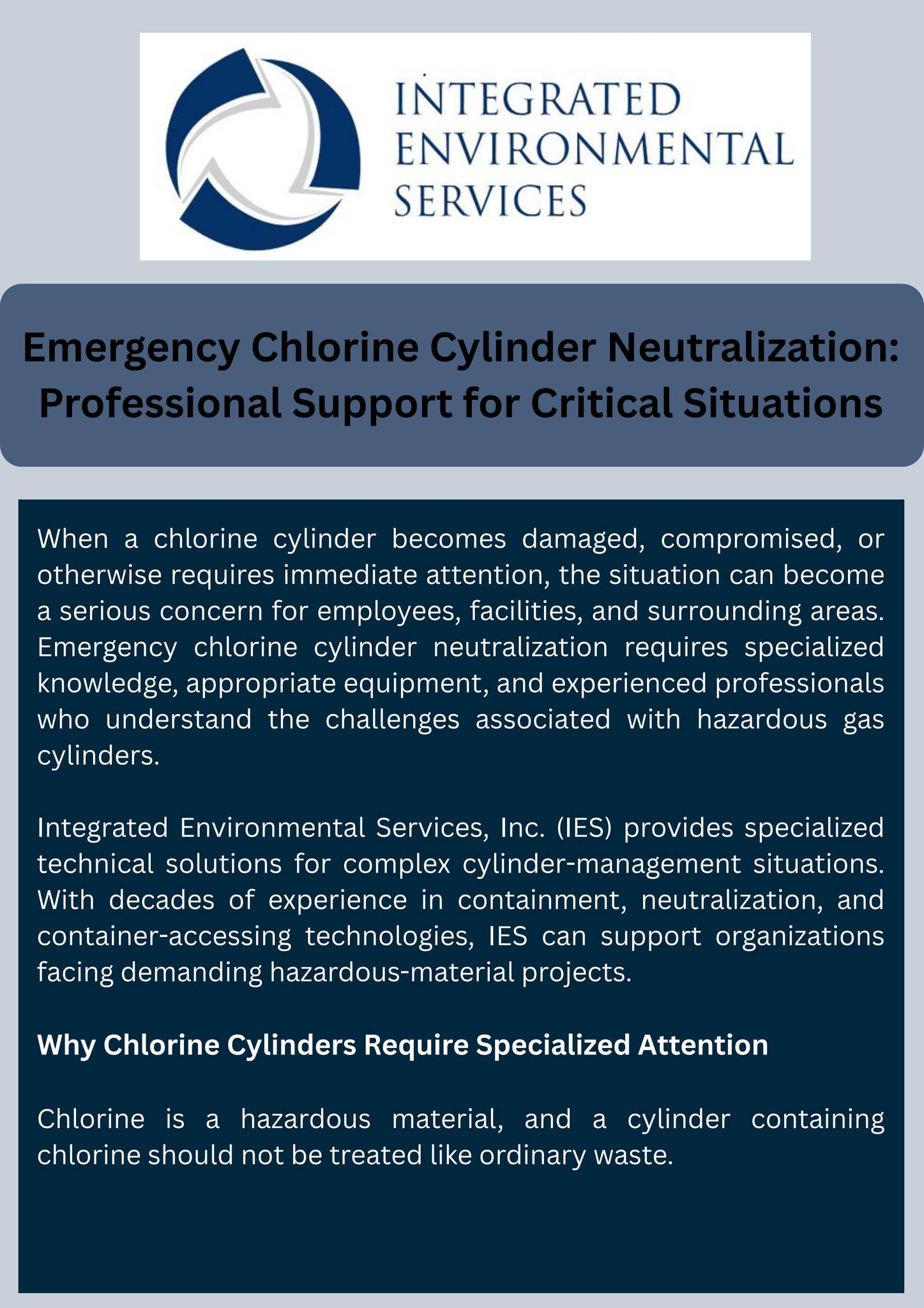 Emergency Chlorine Cylinder Neutralization: Professional Support for Critical Situations by Integrated Environmental Services - Issuu